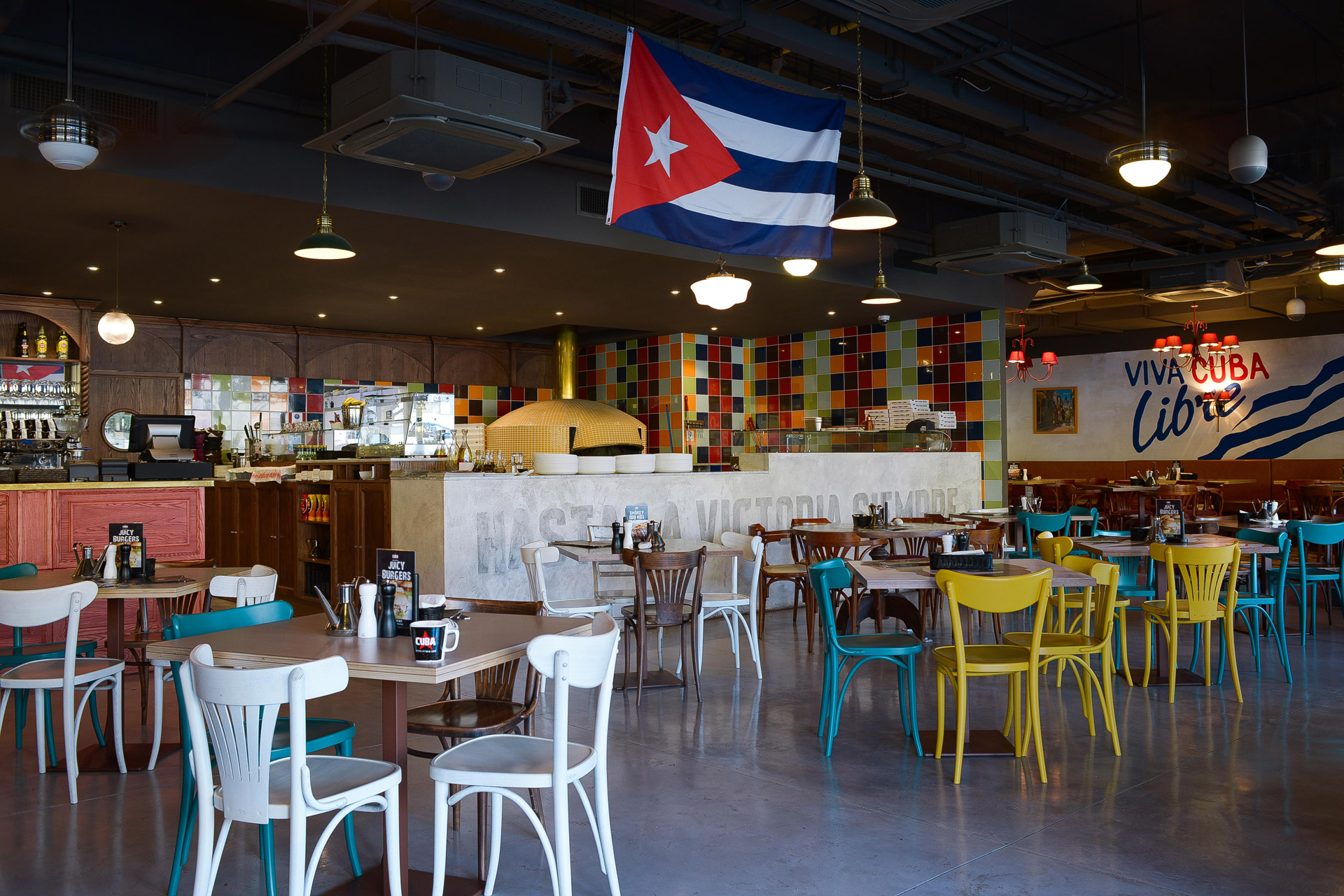 Our vintage-style lights decorate the Cuban-inspired interior of this restaurant