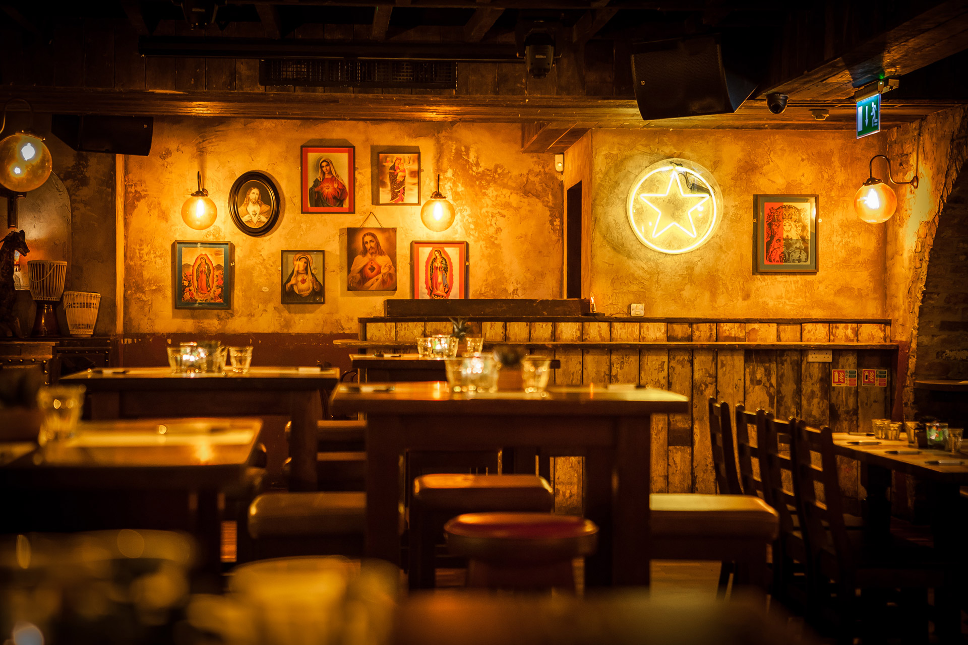 Our Riad light fixtures add a golden glow to the rustic interior of Xico, Dublin