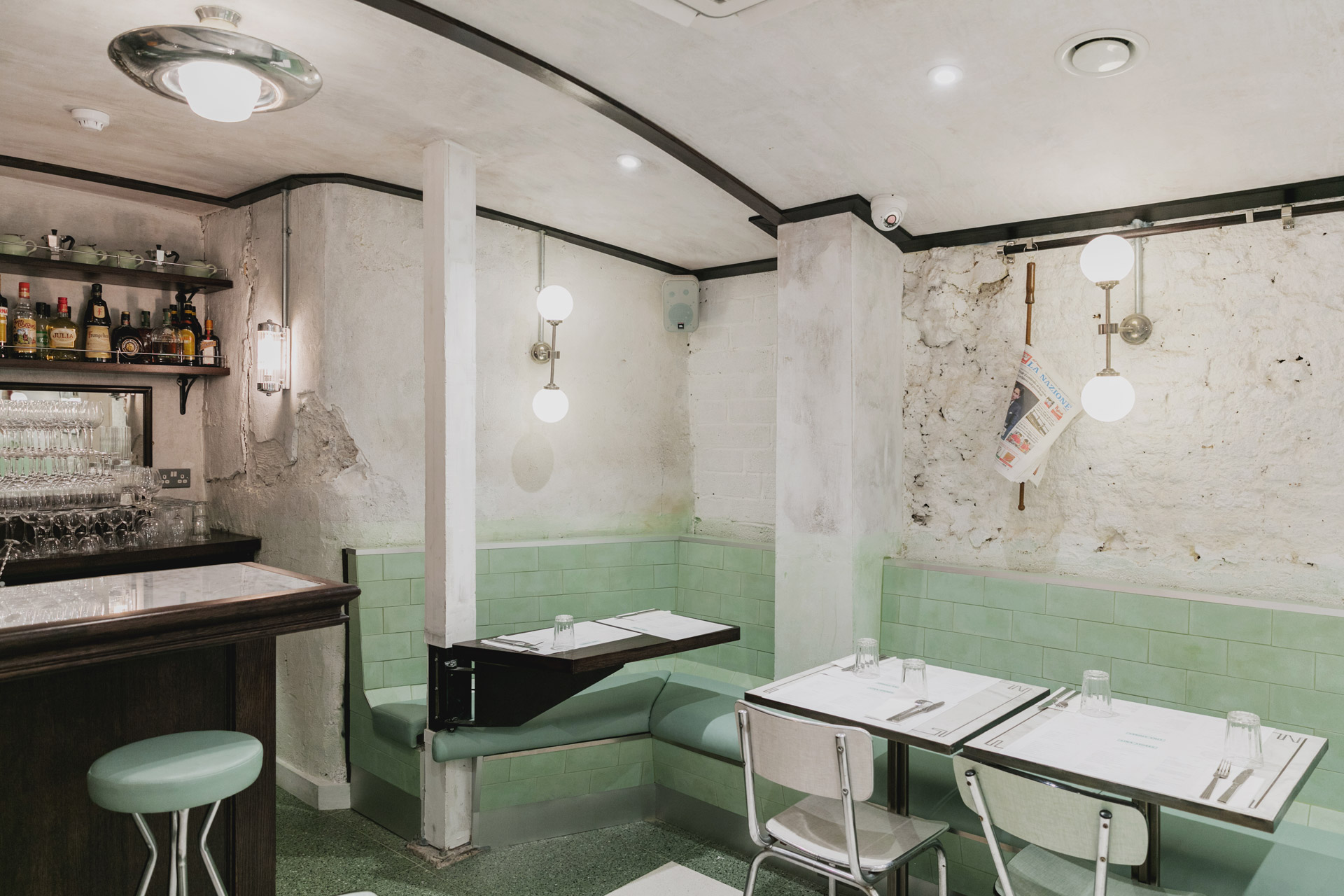 Legendary Italian delicatessen Lina Stores uses our globe wall lights in new Soho restaurant