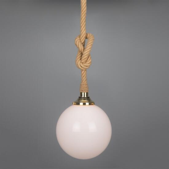 Azores Jute Rope Pendant Light with Opal Glass Globe 11.8" IP44, Polished Brass