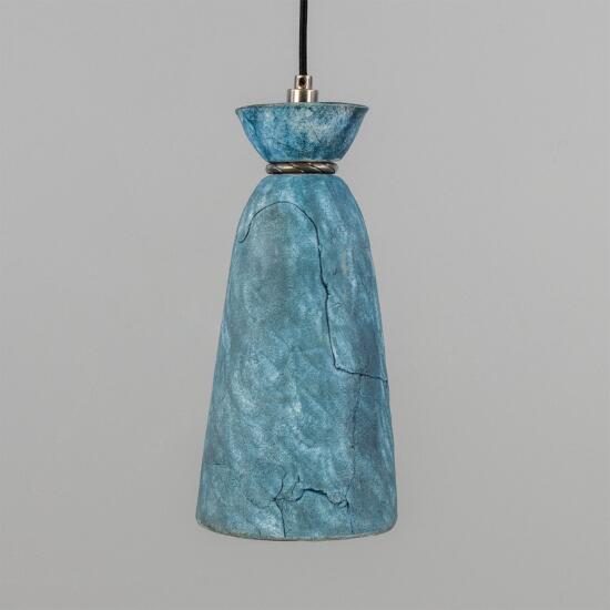 Parva Ceramic Bathroom Pendant Light 5.5", Blue Earth IP44, Antique Silver