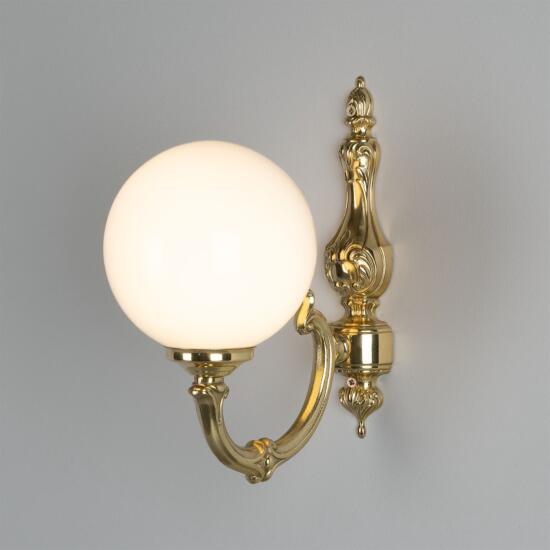 Cloghan Traditional Opal Glass Globe Wall Light, Polished Brass