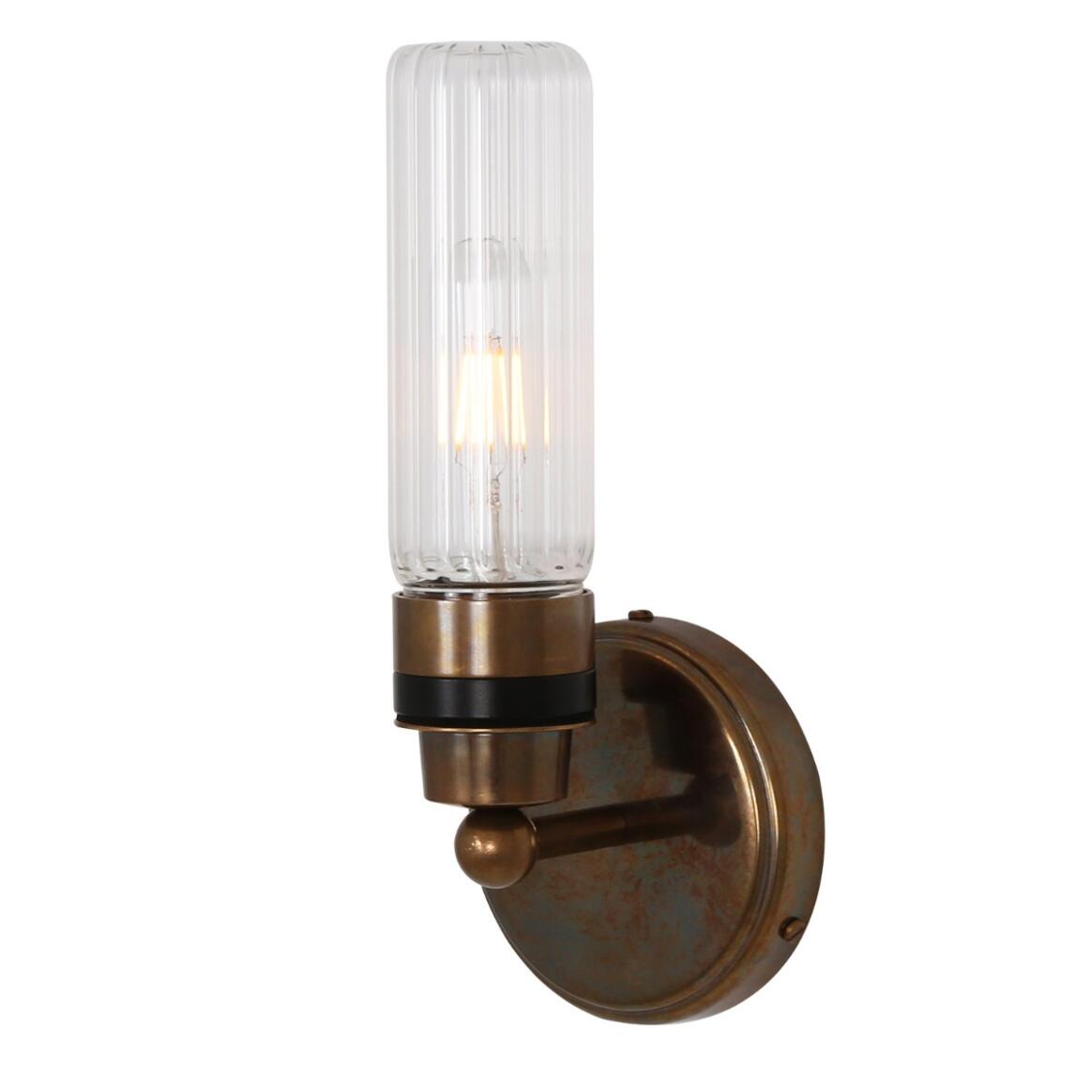 Louise Vintage Rippled Glass and Brass Bathroom Wall Light IP44