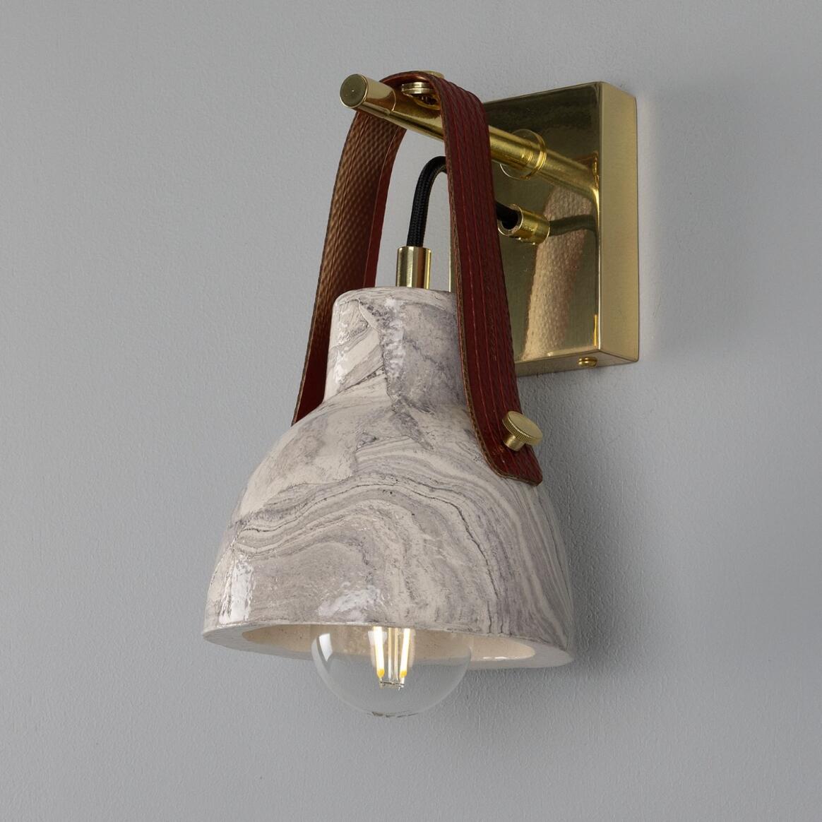 Nagi Marbled Ceramic Wall Light with Rescued Fire-Hose Strap main product image