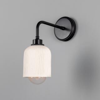 Osier Organic Ceramic Bathroom Wall Light, Matte White Striped IP44, Powder-Coated Matte Black