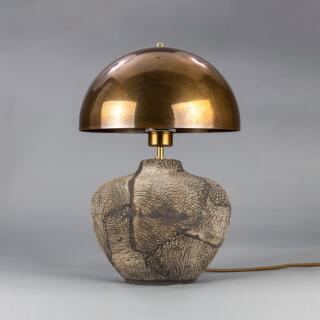 Lawson Ceramic Table Lamp with Brass Dome Shade, Black Clay, Antique Brass