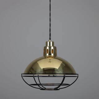 Chester Industrial Cage Factory Pendant Light 32cm, Polished Brass