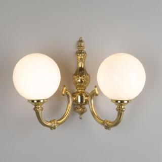 Ben Two-Arm Brass Wall Light with Opal Glass Globes, Polished Brass