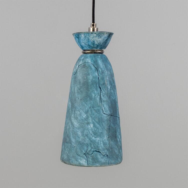 Parva Ceramic Bathroom Pendant Light 14cm, Blue Earth IP44, Antique Silver