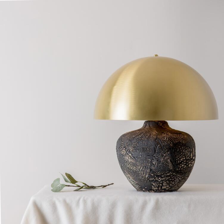 Lawson Ceramic Table Lamp with Brass Dome Shade, Black Clay