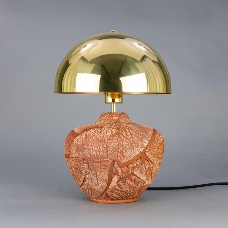Lawson Ceramic Table Lamp with Brass Dome Shade, Red Iron, Polished Brass