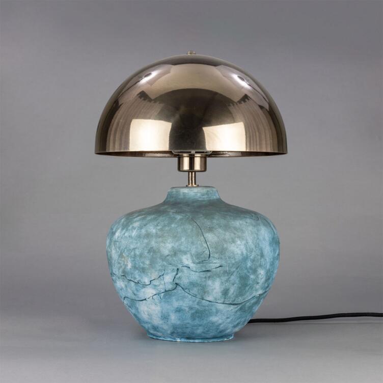 Lawson Ceramic Table Lamp with Brass Dome Shade, Blue Earth, Antique Silver