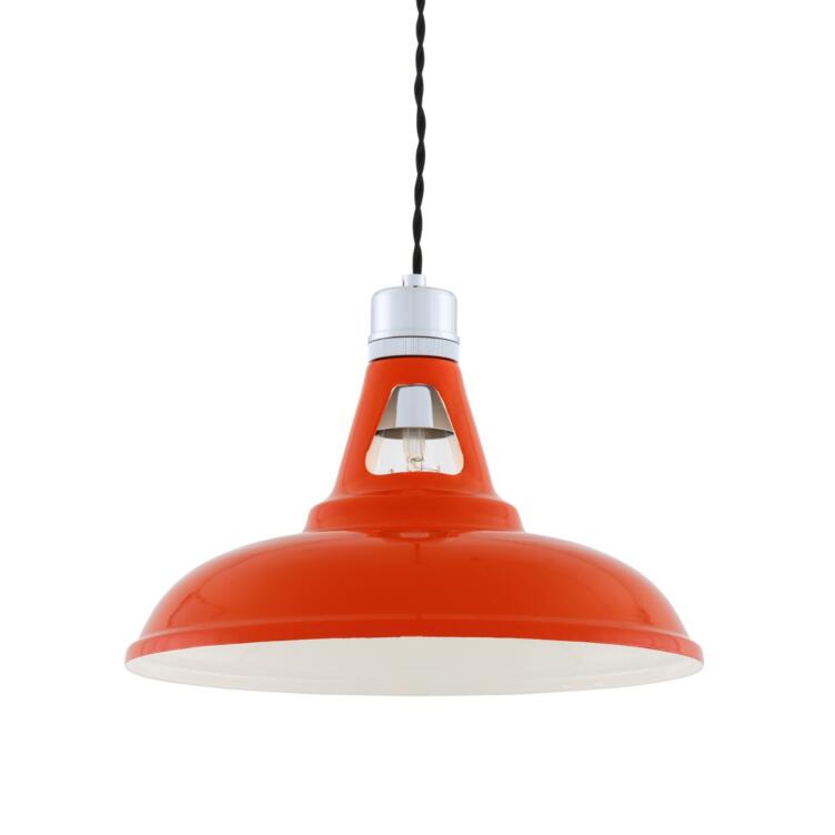 Vienna Industrial Factory Pendant Light 31cm, Chrome and Orange