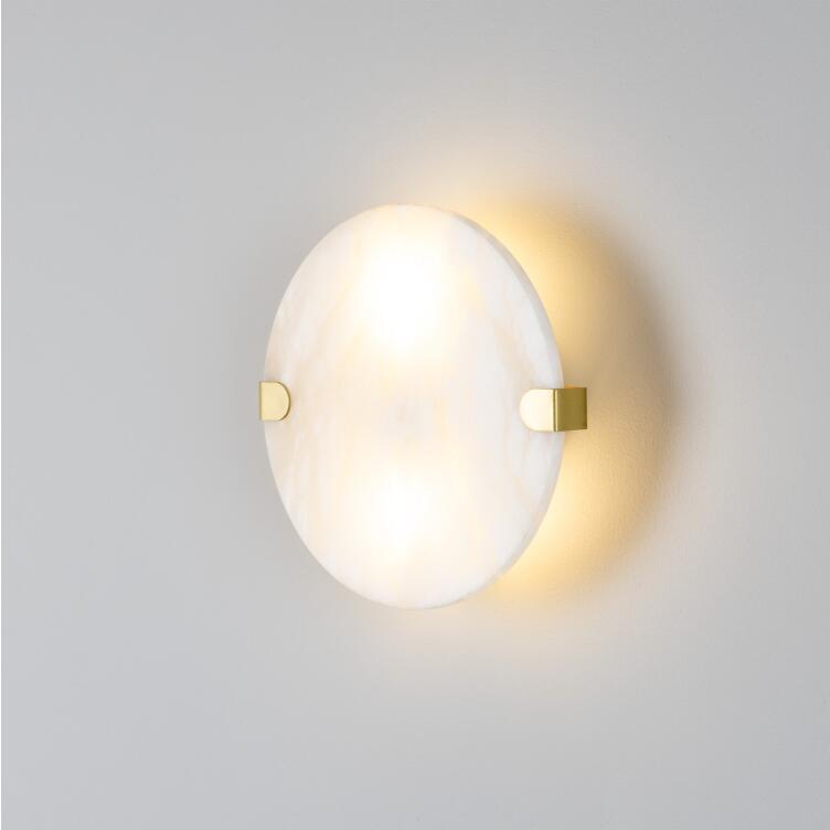 Dundee Circular Alabaster Wall Light, Satin Brass