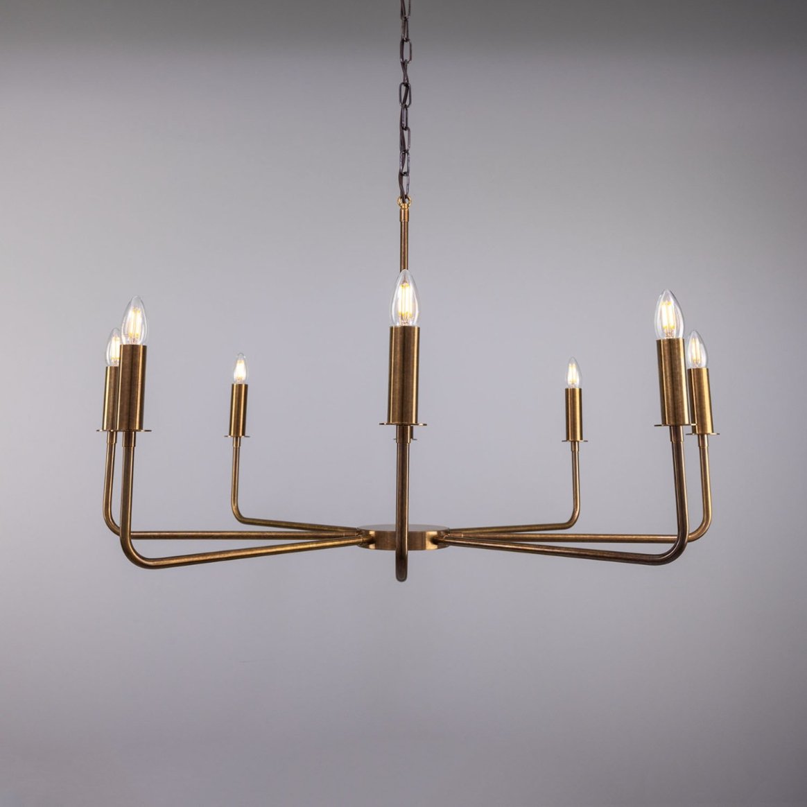 Irvine Modern Brass Chandelier, Eight-Light | Mullan Lighting