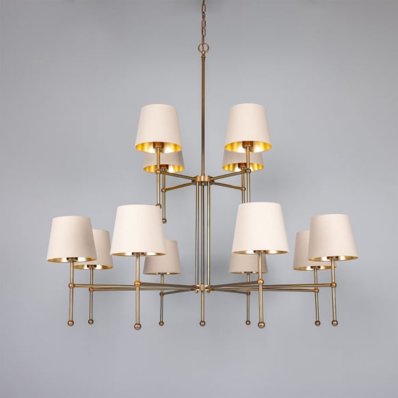 California Modern Brass Two-Tier Chandelier, 12-Arm | Mullan Lighting